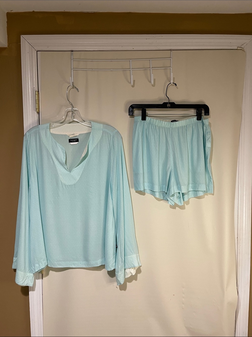 NWOT kate spade Light Aqua Two-Piece Sleep Set - Top & Shorts Size M/L